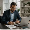 An accountant reviewing figures at a desk