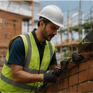 A builder laying brickwork on site