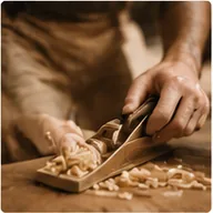 A carpenter shaping timber at the bench