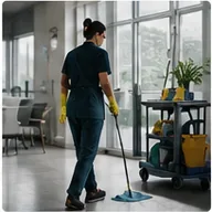 A cleaner working through a commercial space