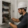 An electrician working inside a consumer unit