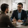 A mortgage broker meeting a client across a desk